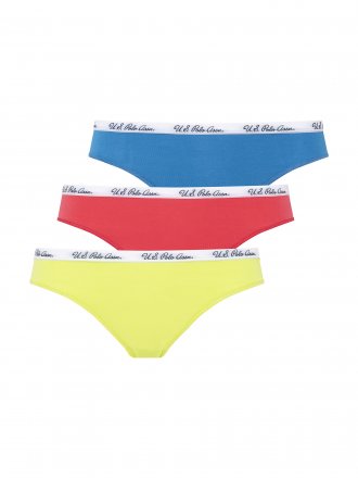U.S.POLO ASSN brasilské kalhotky 66275 3PACK modrá, neon.zelená, korálová